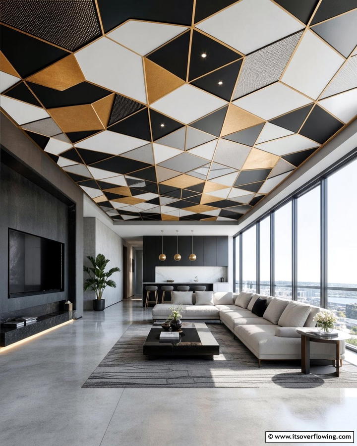 Geometric Patterns for a Modern Touch - 25 Ceiling Wallpaper Ideas to Elevate Your Space