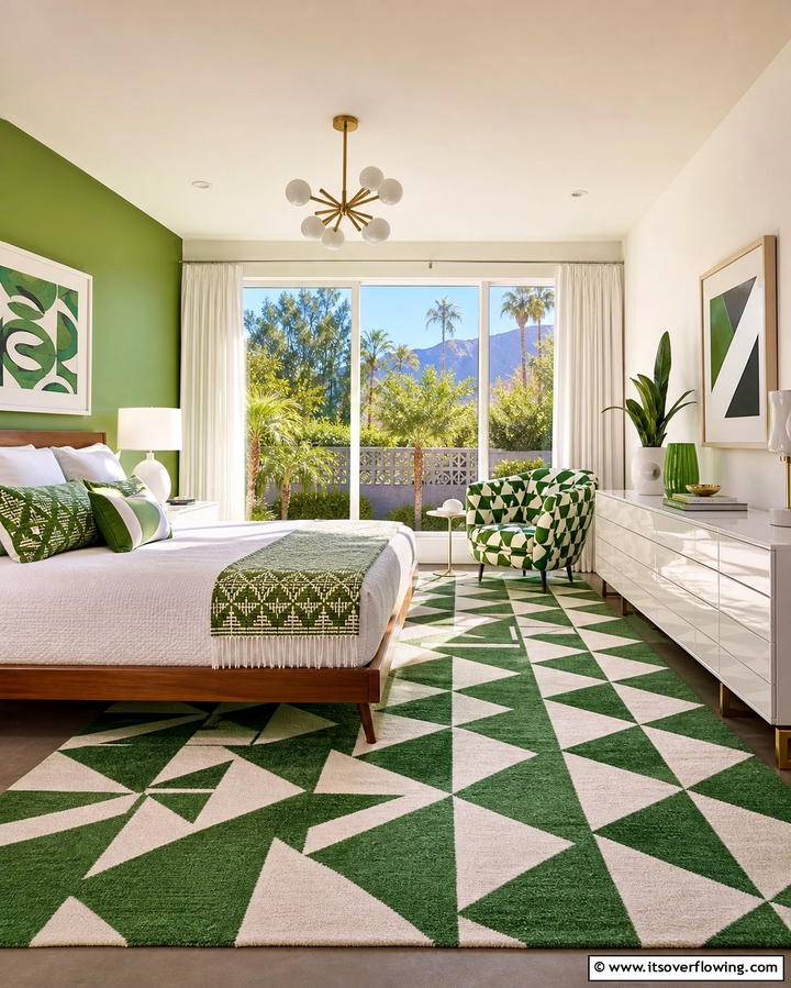 Geometric Patterns in Green and White - 25 Green and White Bedroom Ideas for Serenity