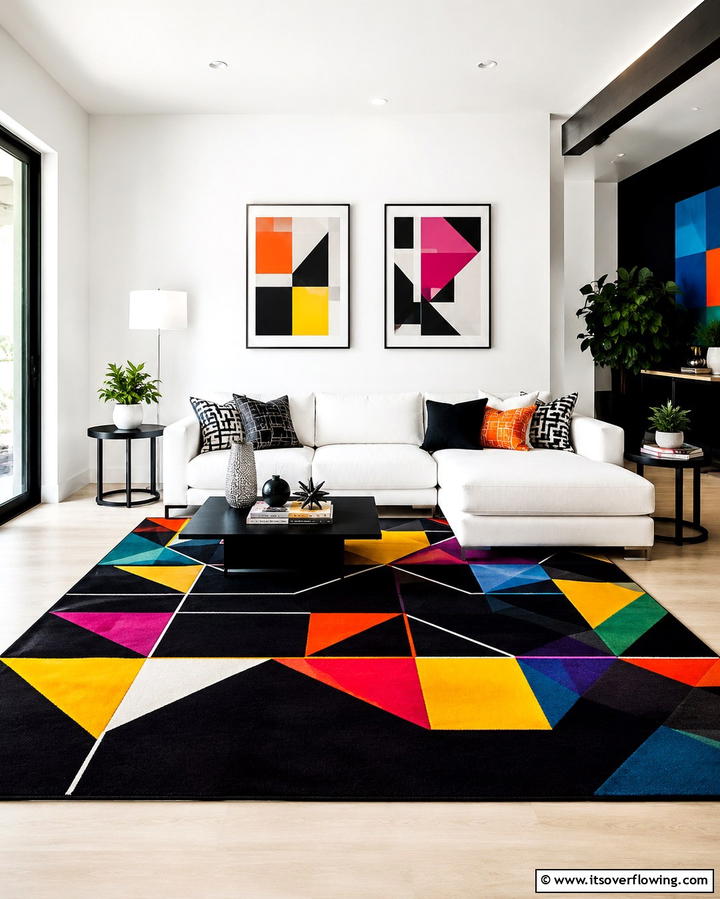 Geometric Patterns on Black Carpet - 25 Black Carpet Living Room Ideas for a Cozy Atmosphere