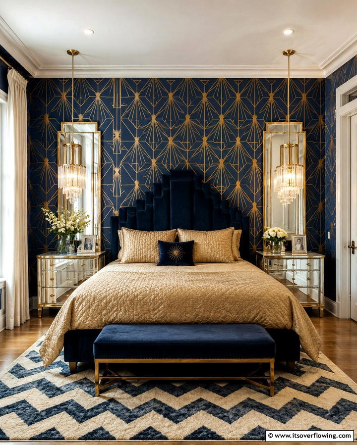 Geometric Patterns on Walls - 25 Art Deco Bedroom Ideas for a Timeless Look