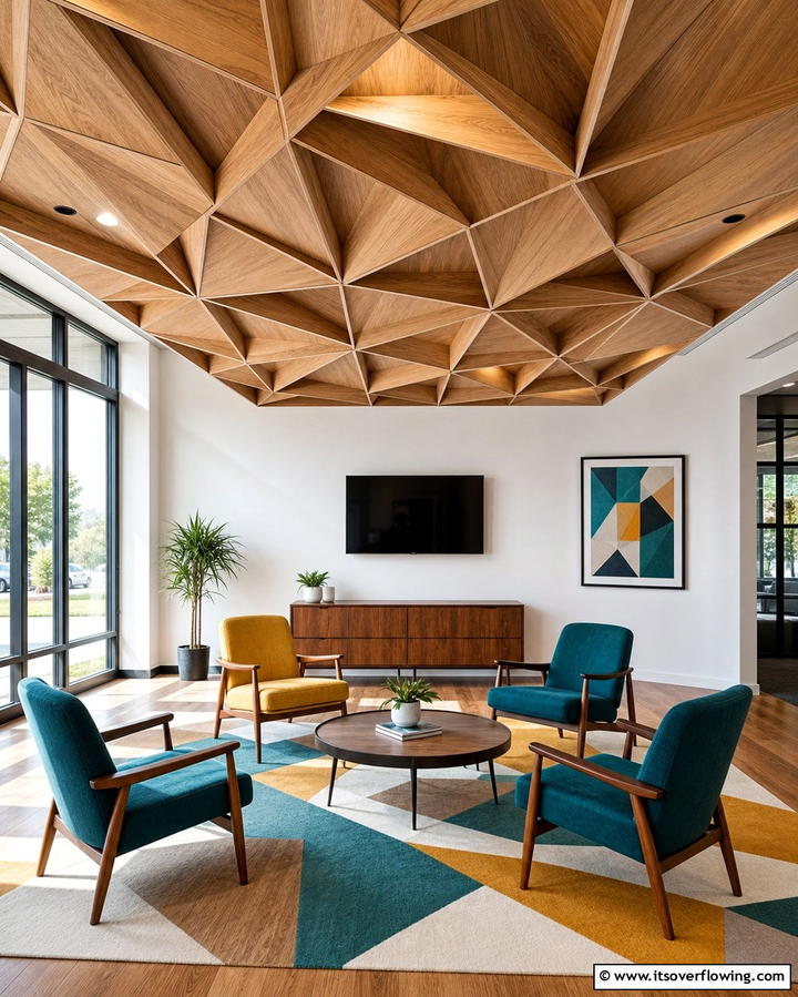 Geometric Patterns with Custom Cut Plywood - 25 Plywood Ceiling Ideas for a Rustic Look