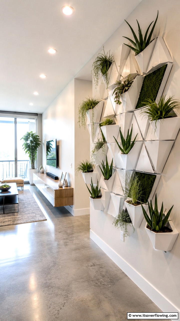 Geometric Planter Arrangement - 30 Indoor Plant Wall Ideas to Transform Blank Spaces