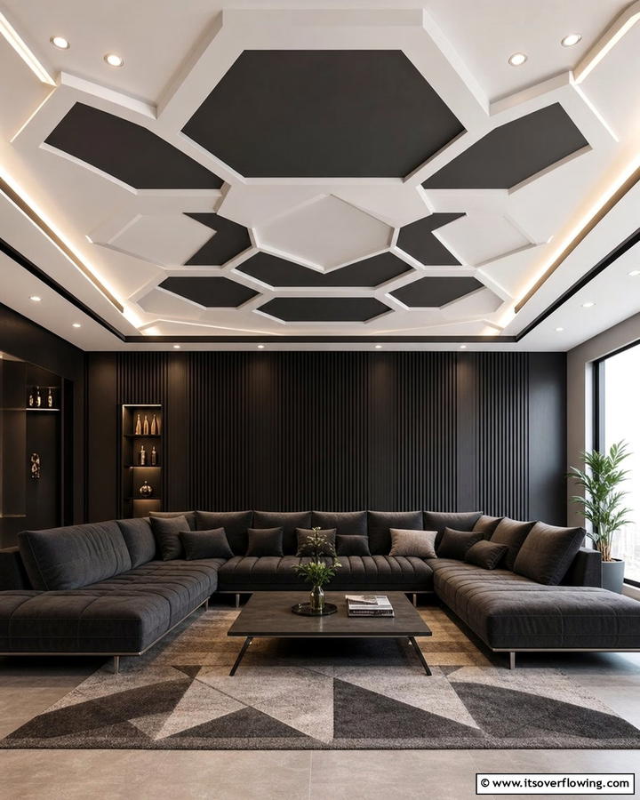 Geometric Pop Ceiling for Bold Statements - 17 Pop Ceiling Design Ideas for Modern Interior Spaces