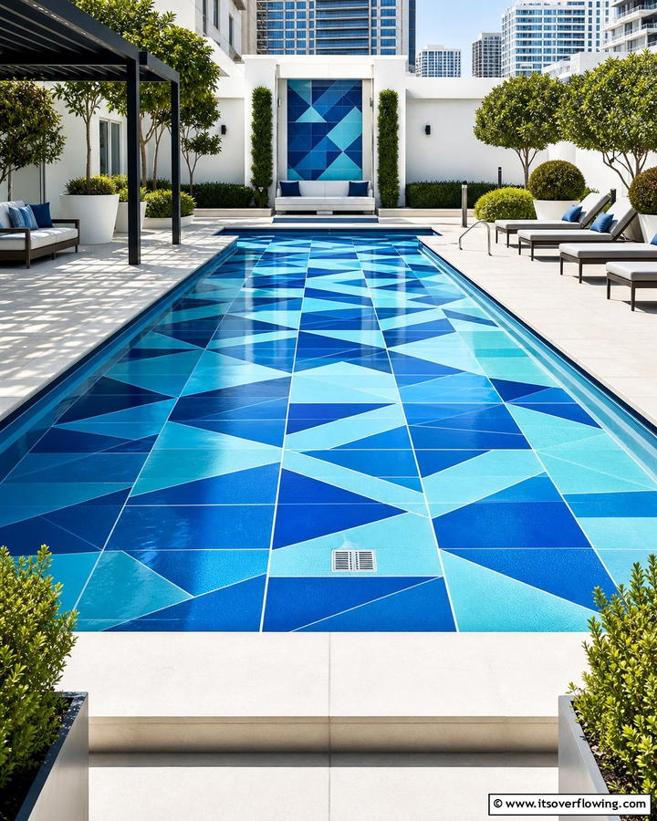 Geometric Precision - 21 Pool Tile Designs to Refresh Your Swimming Area Style