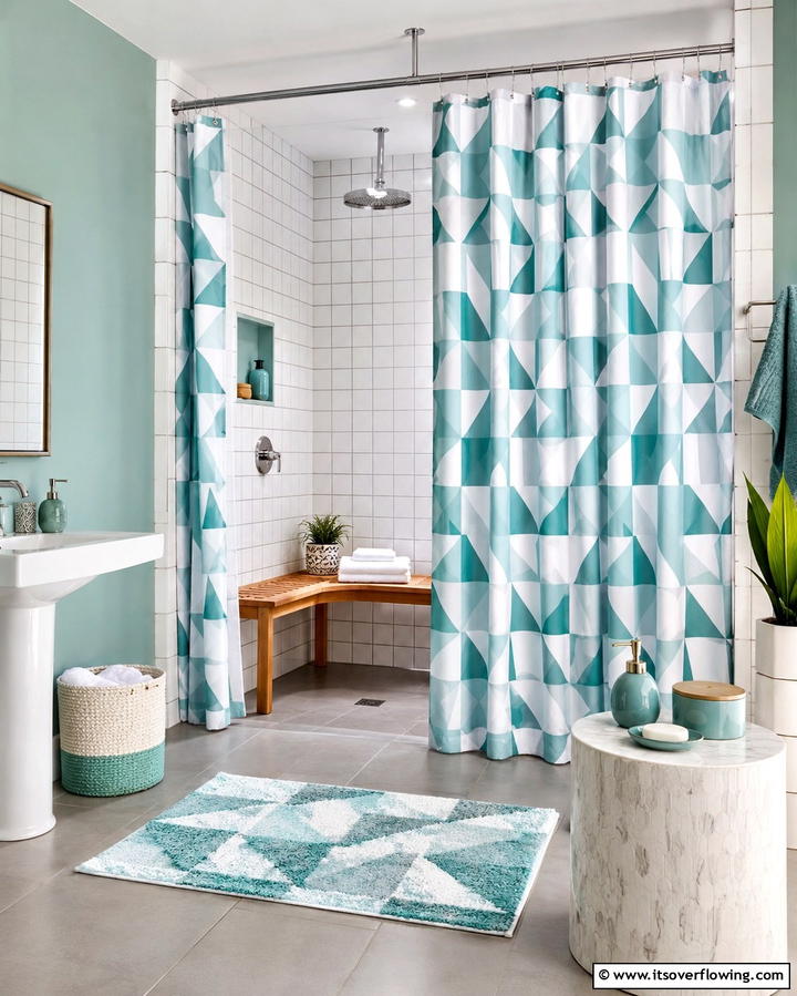 Geometric Print Curtains - 25 Bathroom Curtain Ideas for Privacy and Style