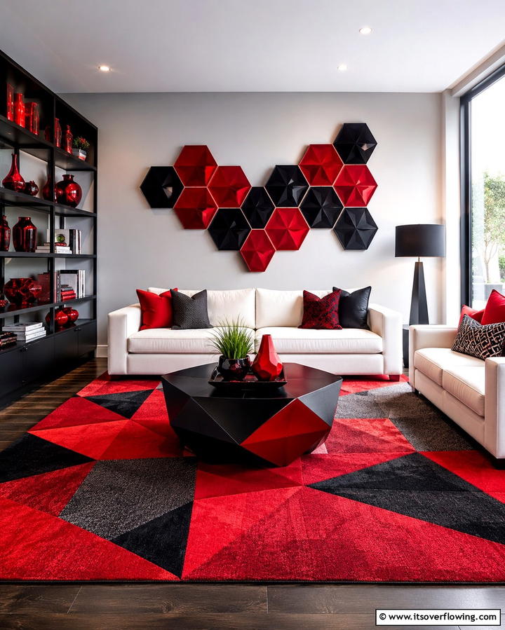 Geometric Red Patterns - 30 Red Living Room Ideas for Bold and Vibrant Spaces