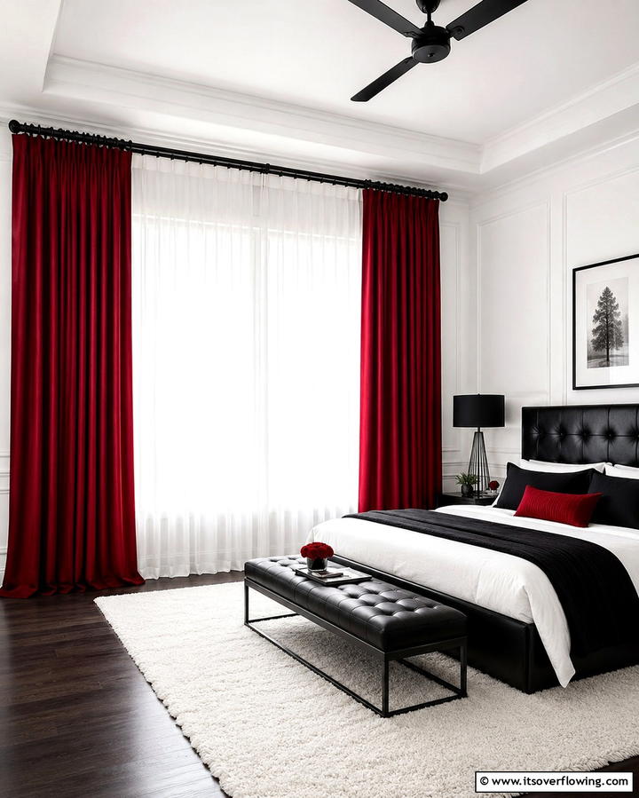Geometric Rugs - 25 Red Black and White Bedroom Ideas for a Bold Look
