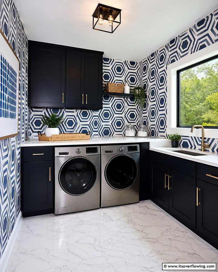 Geometric Shapes - 25 Laundry Room Wallpaper Ideas to Brighten Your Space