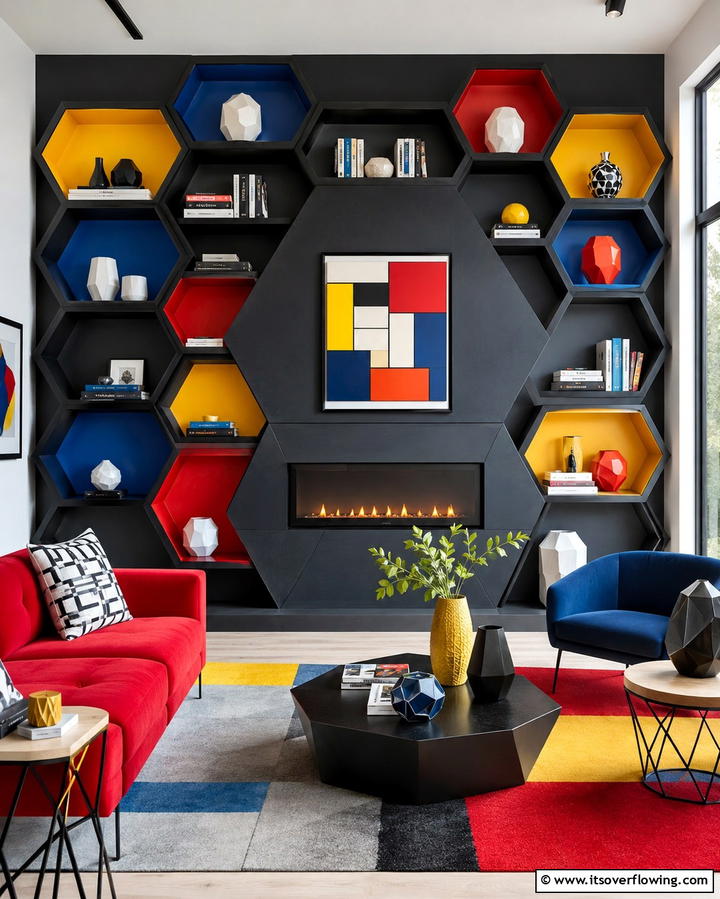 Geometric Shelves for a Contemporary Edge - 30 Fireplace with Bookshelves Ideas for Cozy Literary Nooks