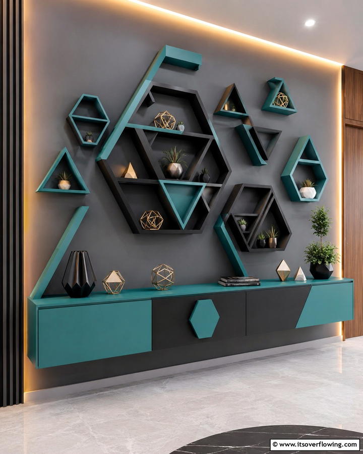 Geometric Shelves for a Modern Statement - 30 Living Room Shelf Ideas for Stylish Storage Solutions