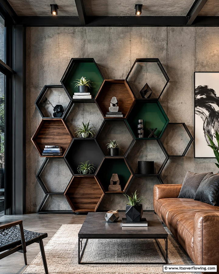 Geometric Shelves for a Modern Touch - 25 Living Room Bookshelf Ideas for Stylish Storage