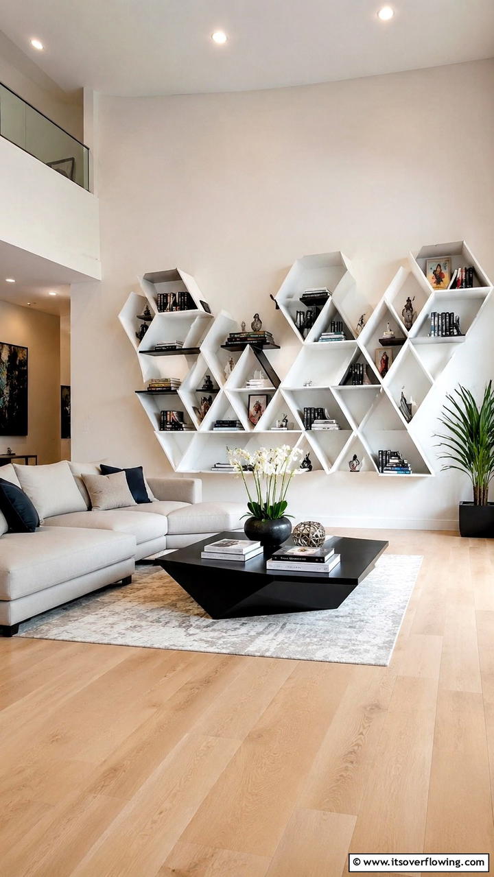 Geometric Shelving for Modern Flair - 30 Bookshelf Organization Ideas for Stylish Order
