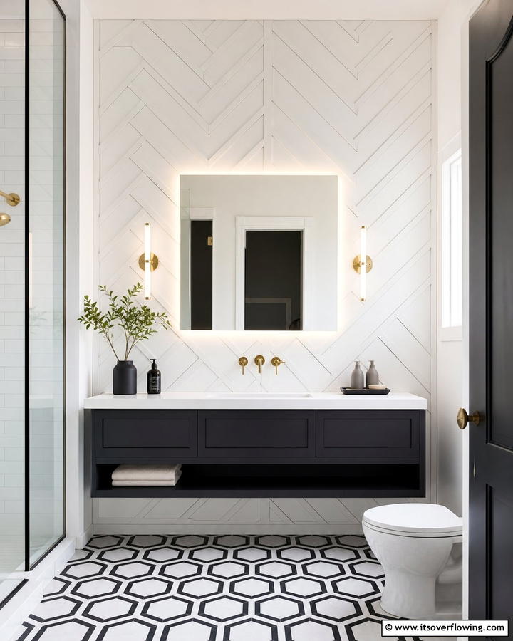 Geometric Shiplap Patterns - 21 Shiplap Bathroom Ideas for a Rustic or Modern Vibe