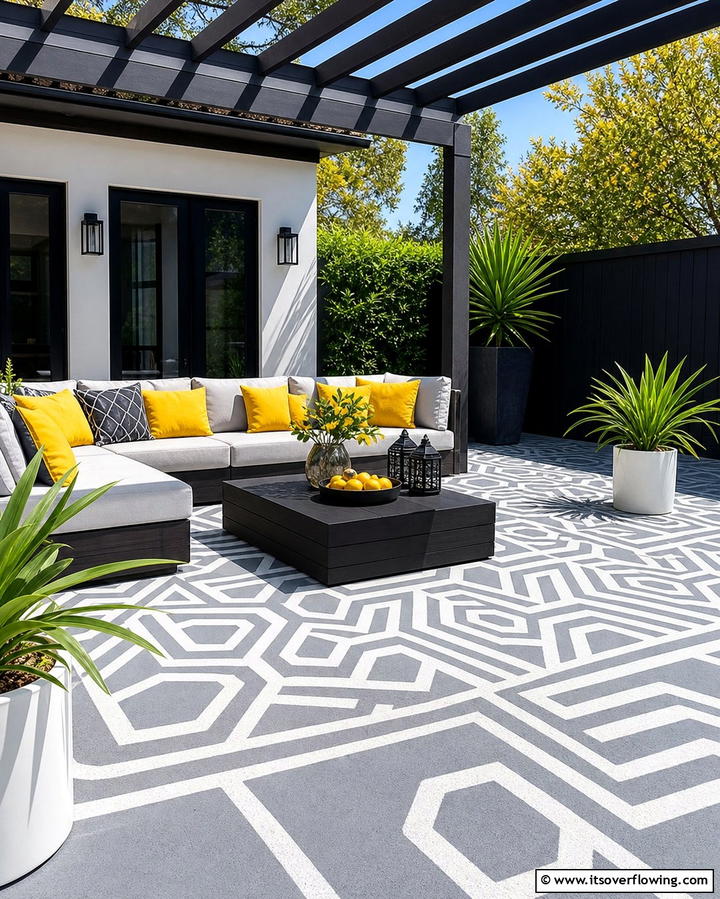 Geometric Stencils for Modern Patterns - 25 Concrete Patio Ideas on a Budget for Affordable Style