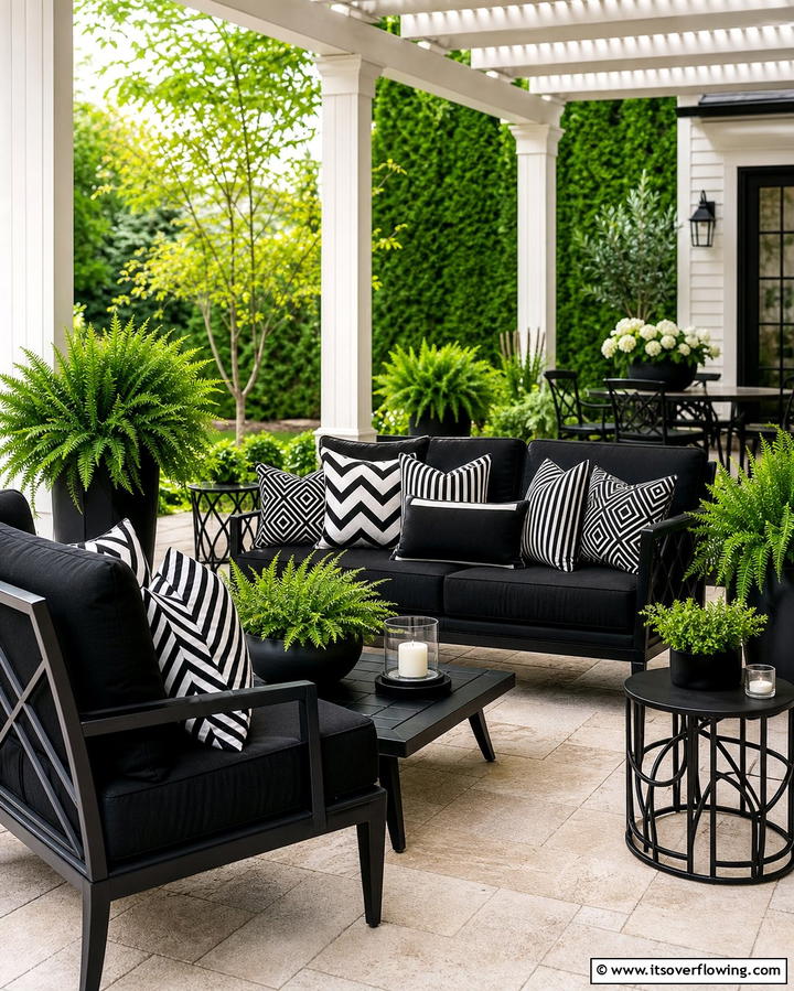 Geometric Throw Pillows - 25 Black and White Patio Ideas for a Timeless Look