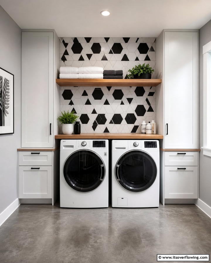Geometric Tile Patterns - 20 Laundry Room Backsplash Ideas for a Stylish and Practical Space