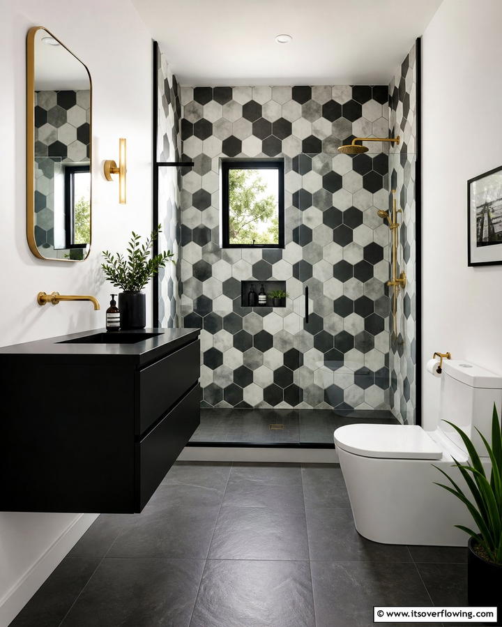 Geometric Tile Shower Walls - 25 Shower Wall Ideas to Elevate Your Bathroom Design