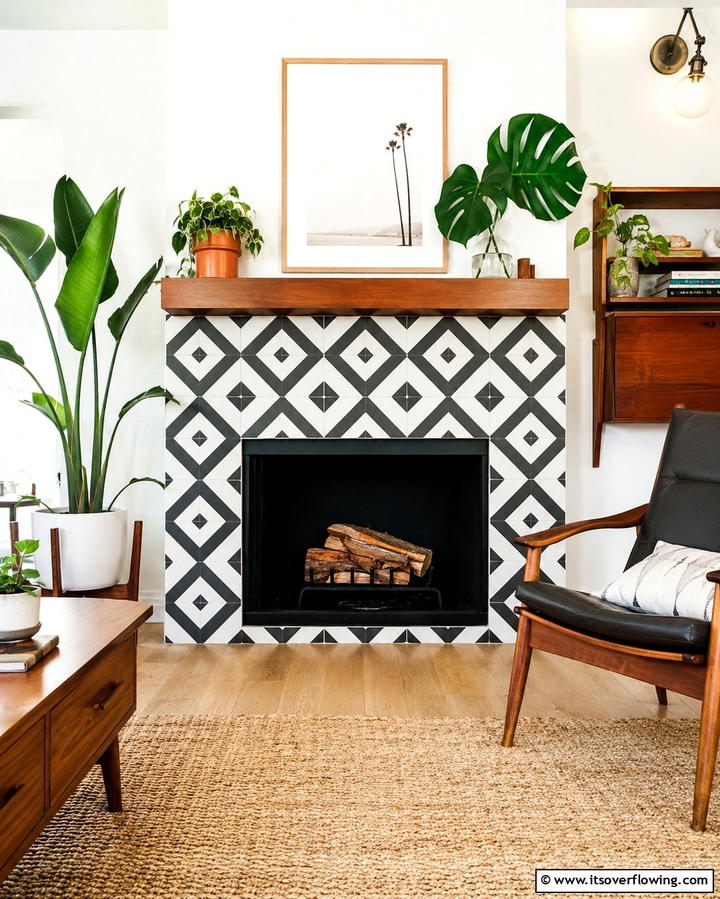Geometric Tile Surround - 30 Fireplace Wall Ideas to Transform Your Living Space