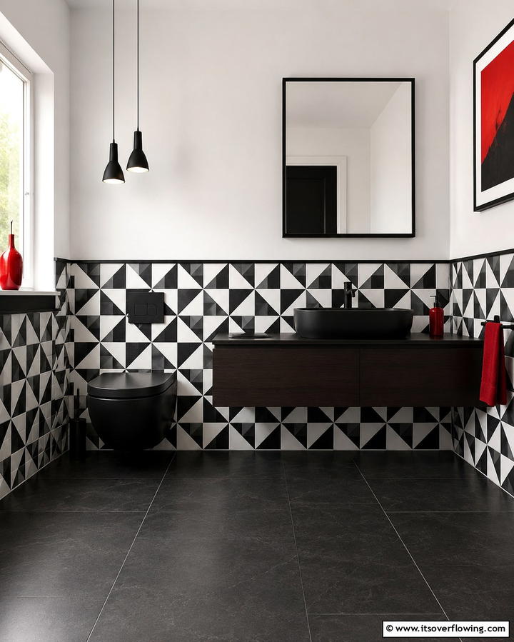 Geometric Tiles for Contemporary Style - 30 Half-Wall Tile Bathroom Ideas for Functional Style