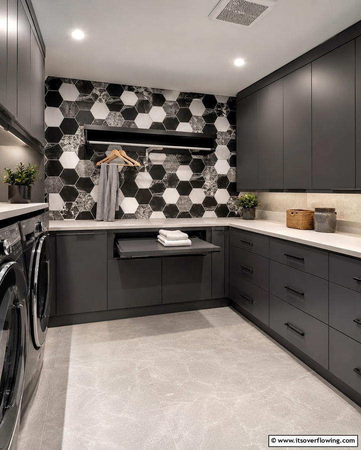 Geometric Tiles for a Modern Vibe - 30 Laundry Room Tile Ideas for Durable Style Updates