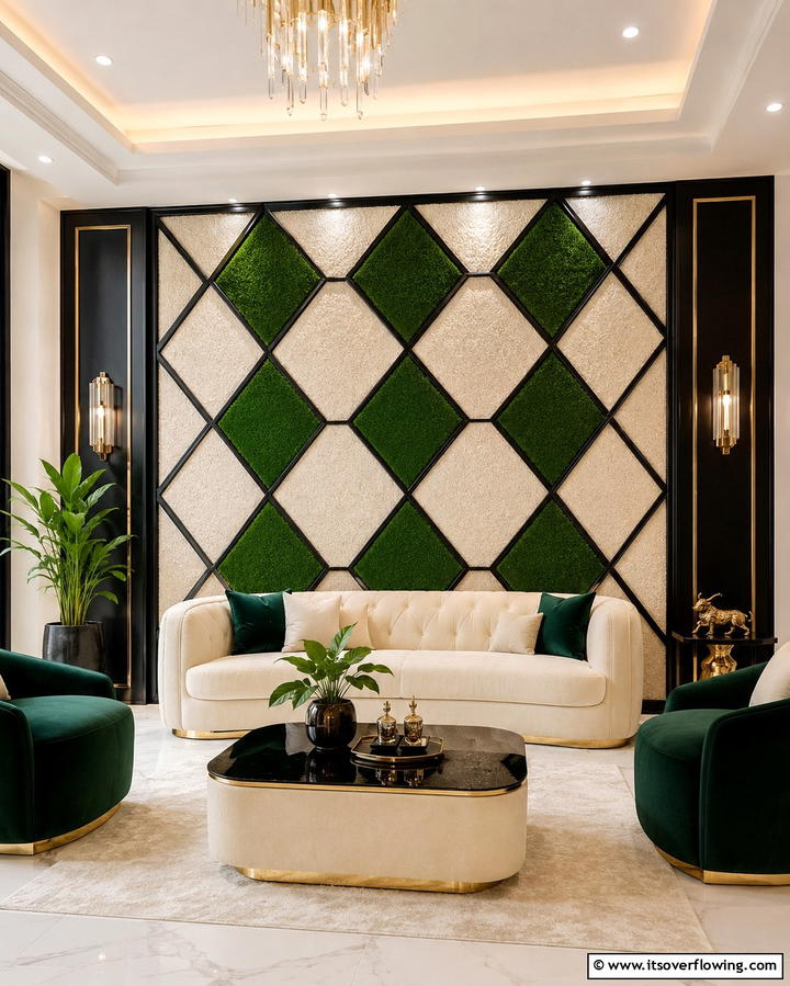 Geometric Turf Design - 30 Artificial Grass Wall Design Ideas for Urban Oasis