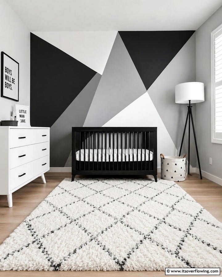 Geometric Wall Art - 30 Chic Black & White Nursery Ideas for Modern Baby Rooms
