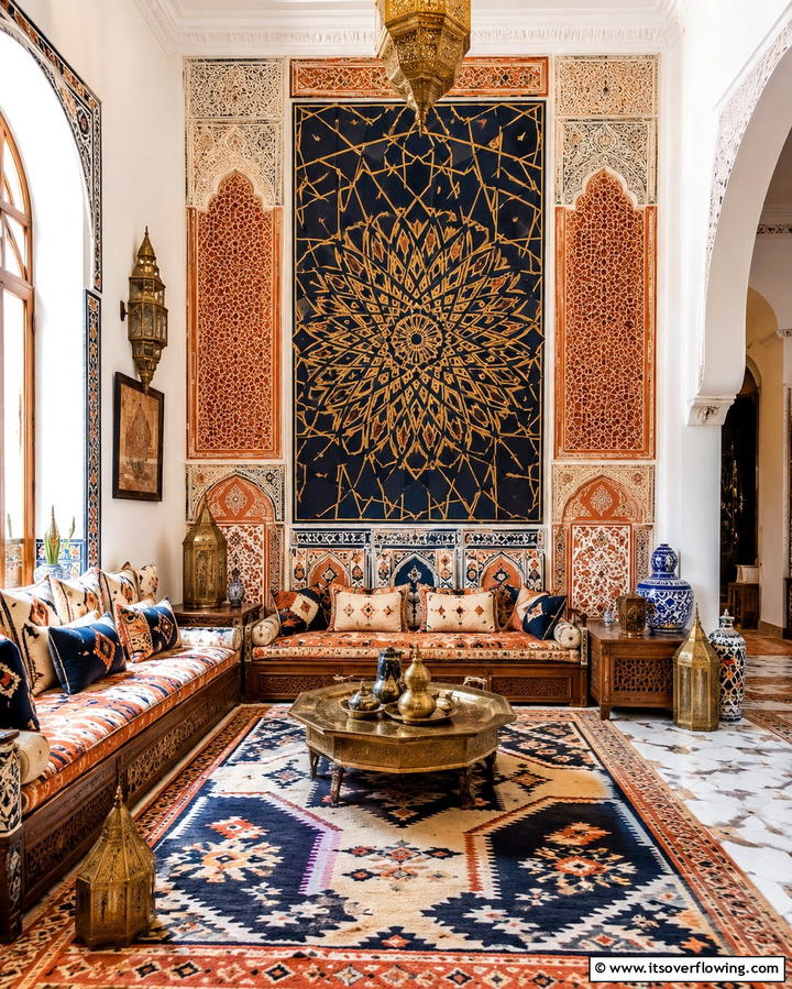 Geometric Wall Art - 30 Moroccan Living Room Ideas for Exotic Elegance