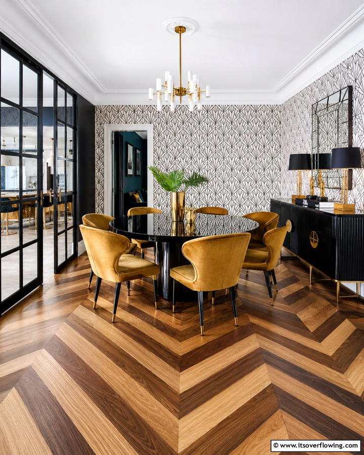 Geometric Wall Patterns - 25 Art Deco Dining Room Ideas for a Glamorous Space