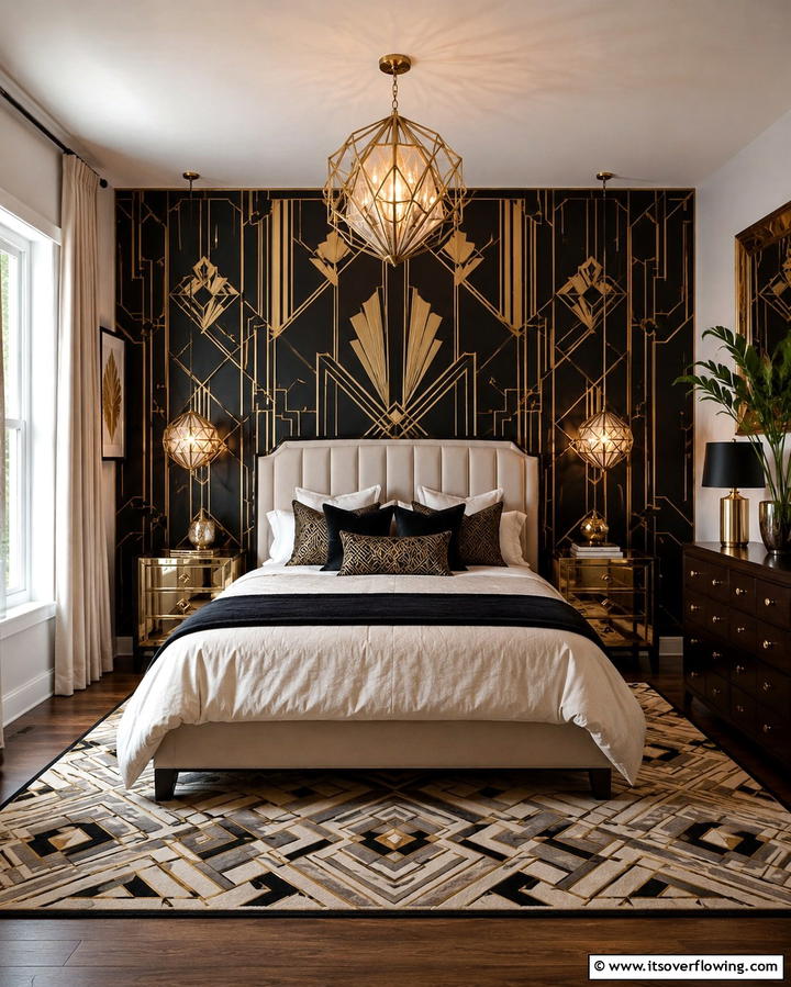 Geometric Wallpaper Patterns - 25 Art Deco Bedroom Ideas for a Timeless Look