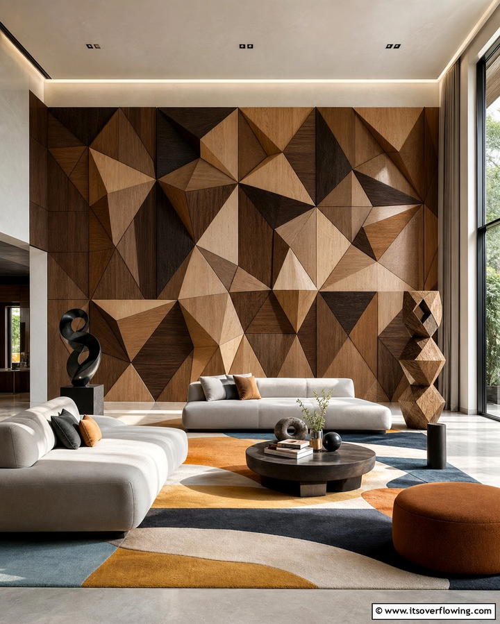 Geometric Wood Panel Wall - 25 Wood Accent Wall Ideas to Elevate Your Interior