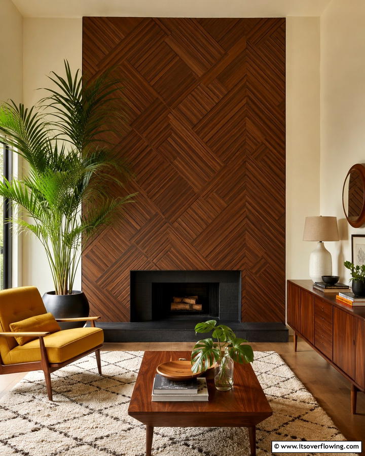 Geometric Wood Panels - 25 Fireplace Accent Wall Ideas for a Stunning Focal Point
