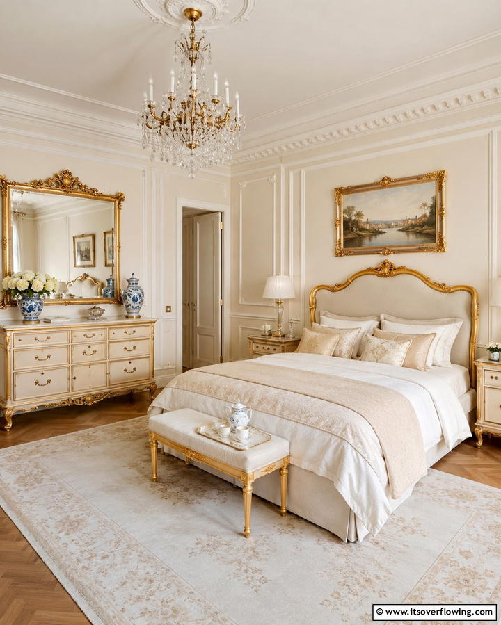 Gilded Accents - 30 French Bedroom Decor Ideas for Elegant European Style