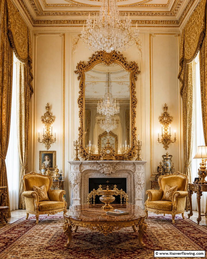 Gilded Mirrors - 25 Castle Living Room Ideas for a Majestic and Regal Ambiance