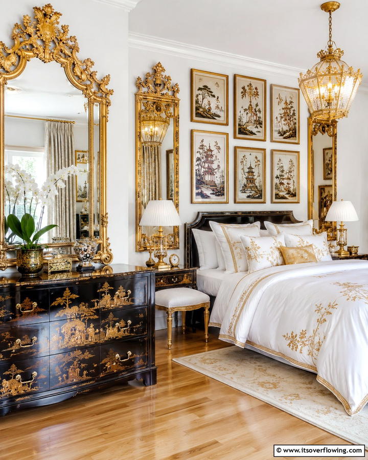 Gilded Mirrors and Frames - 25 Chinoiserie Bedroom Ideas for an Exotic Touch