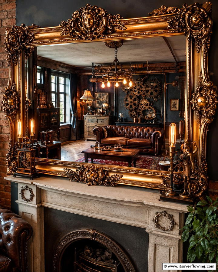 Gilded Mirrors with Intricate Frames - 20 Steampunk Living Room Ideas for Unique Decor