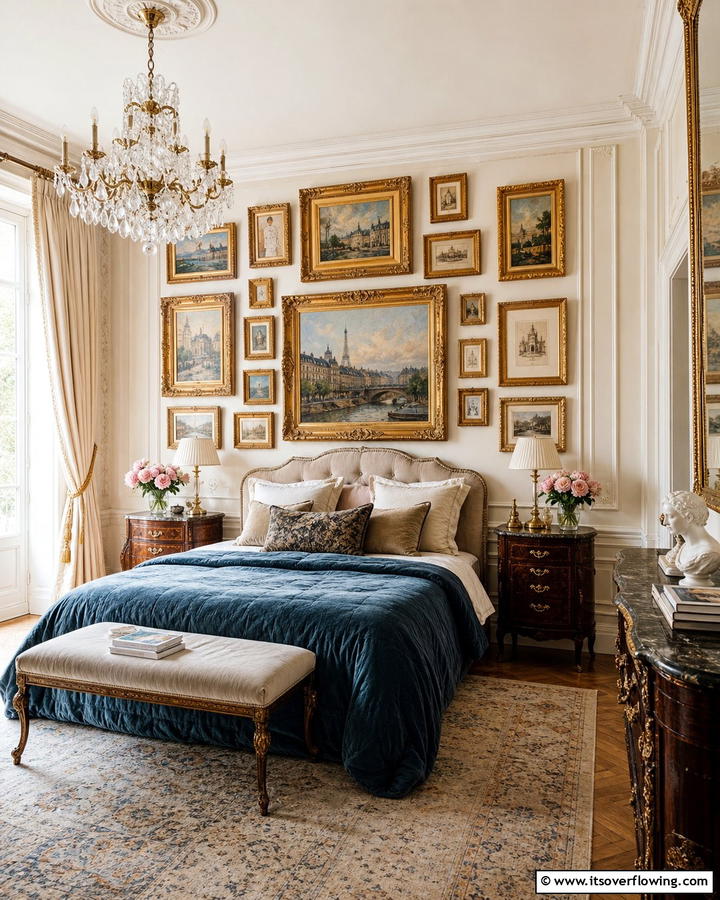 Gilded Picture Frames and Art Displays - 20 Parisian Themed Bedroom Ideas for Elegant Living