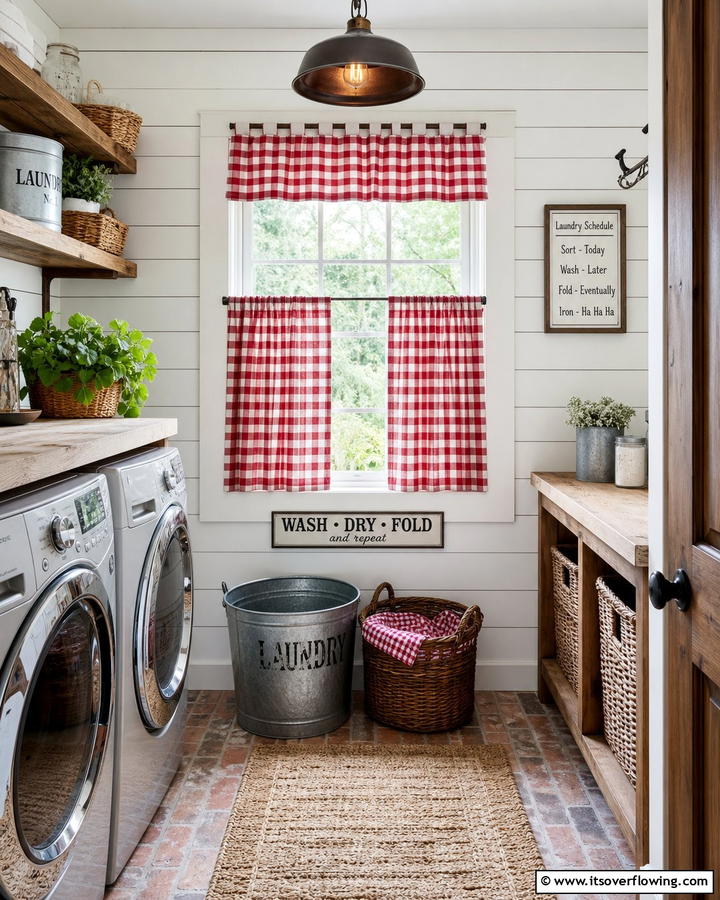Gingham Curtains for Country Style Appeal - 20 Laundry Room Curtain Ideas for a Stylish and Private Space