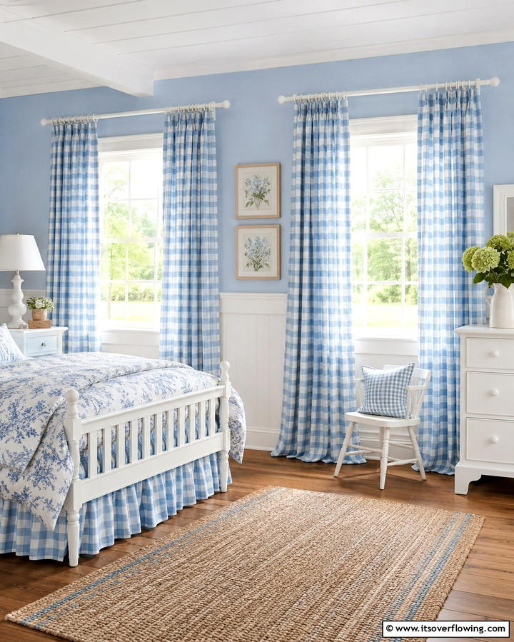 Gingham Curtains for a Cottage Feel - 25 Grandmillennial Style Bedroom Ideas for a Chic Look