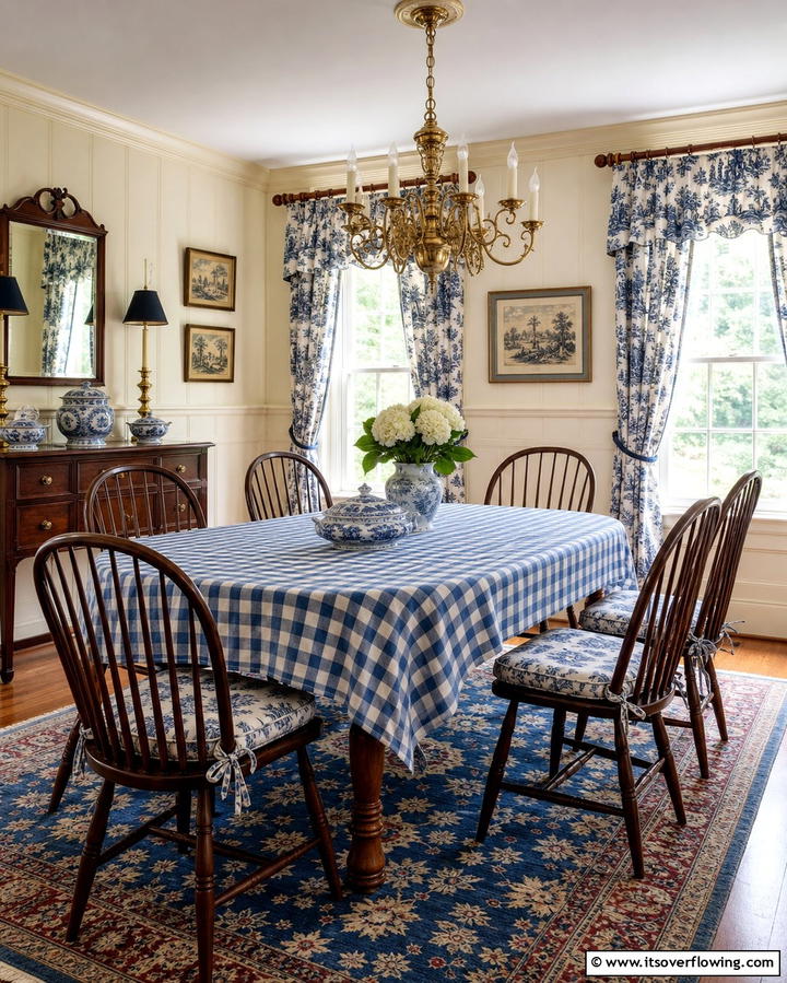 Gingham or Toile Fabrics - 25 Colonial Dining Room Ideas for Timeless Style