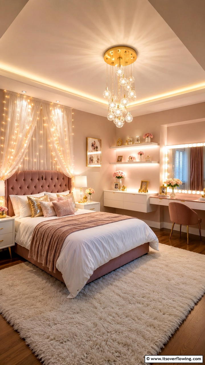 Glamorous Accent Lighting - 21 Trendy Teen Girl Bedroom Decor Ideas for Personal Style