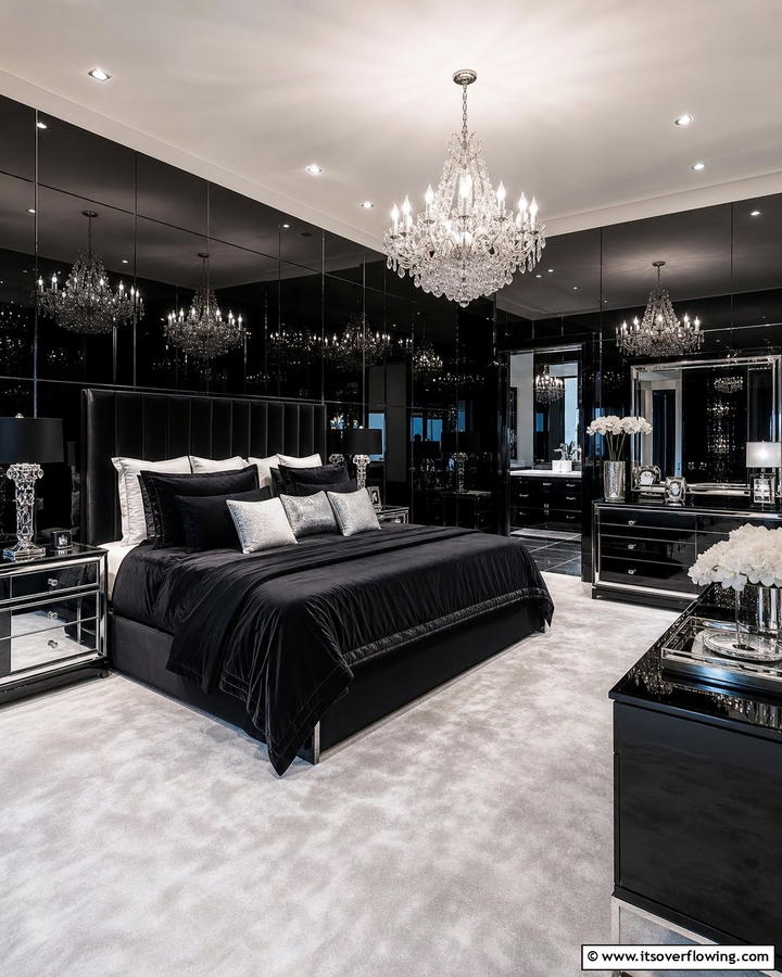 Glamorous Black Mirror Finish - 21 Bold Black Room Ideas for Dramatic Interior Statements