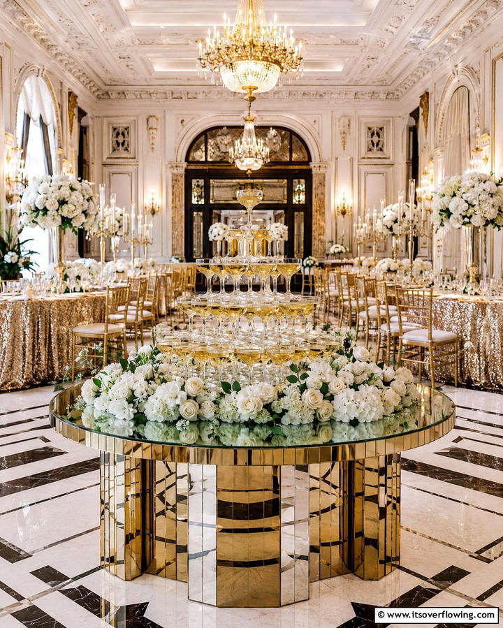 Glamorous Champagne Towers - 25 Art Deco Wedding Ideas for Glamorous Celebrations