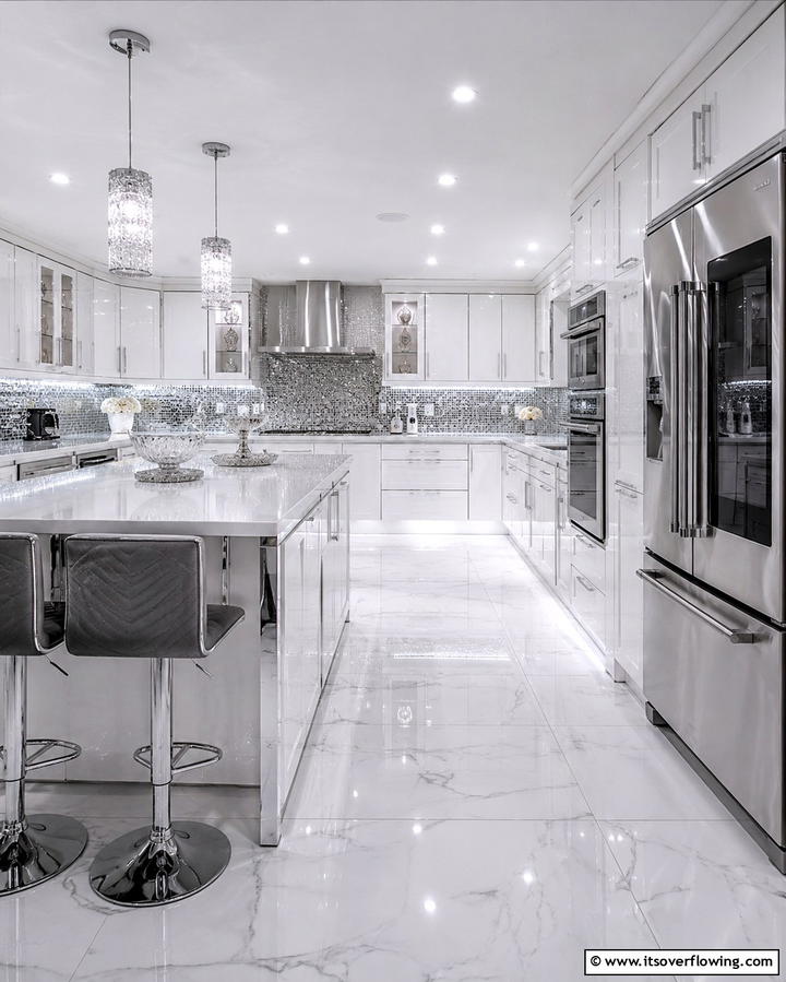 Glamorous Finishes - 30 Grey and White Kitchen Ideas for Timeless Monochromatic Design