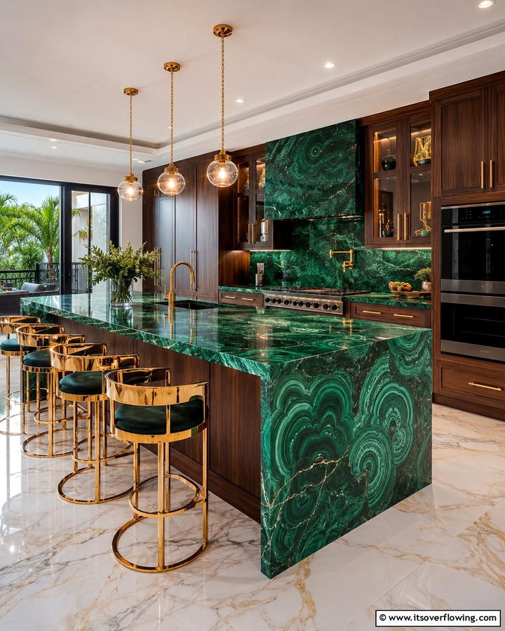 Glamorous Glow with Malachite Inspired Designs - 25 Kitchen With Green Countertops Ideas for Freshness