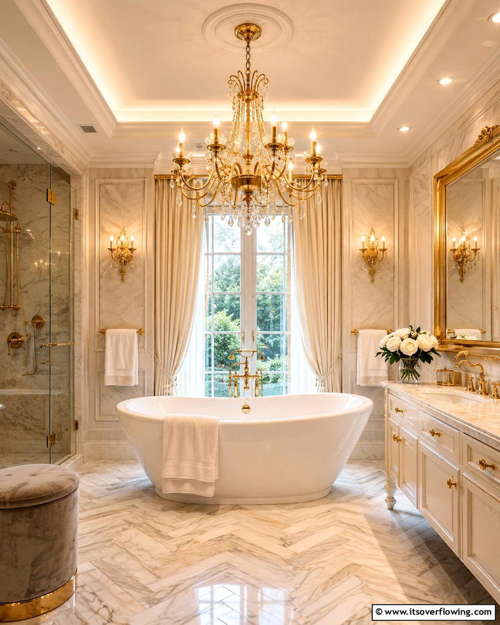 Glamorous Gold Chandeliers - 25 Bathroom Chandelier Ideas for a Luxurious Touch