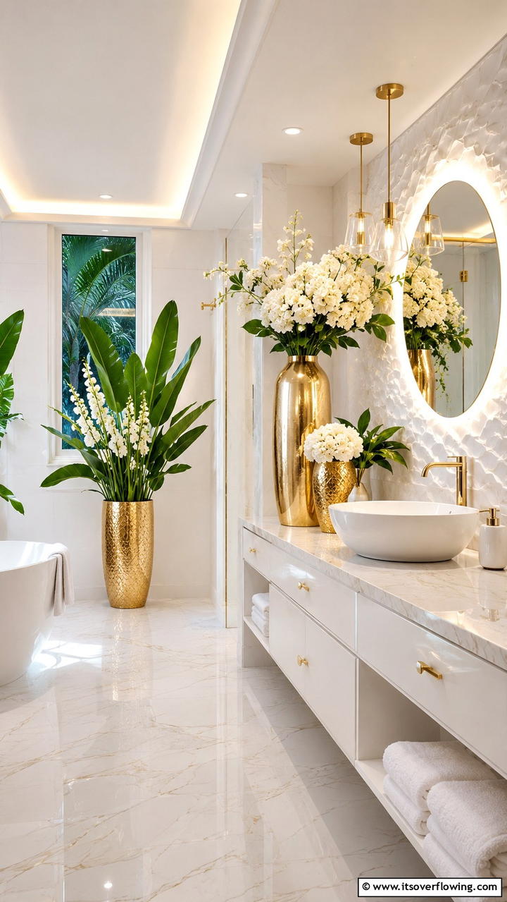 Glamorous Gold Vases and Planters - 30 Gold Bathroom Ideas for Luxurious, Modern Spaces