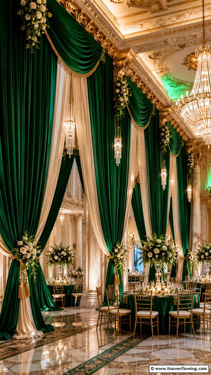 Glamorous Green Drapery - 30 Emerald Green Wedding Ideas for Luxurious Celebrations