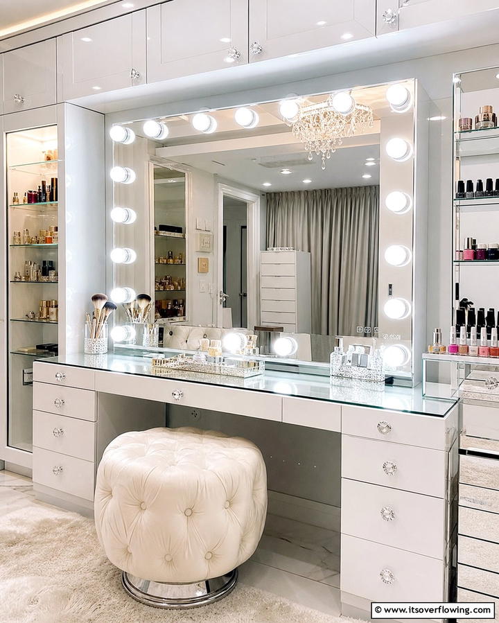 Glamorous LED Vanity Mirror - 30 Stylish Makeup Vanity Ideas for a Functional Beauty Space