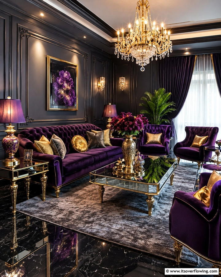 Glamorous Luxe Living - 30 Striking Contrasting Living Rooms Featuring Dark Grey Walls