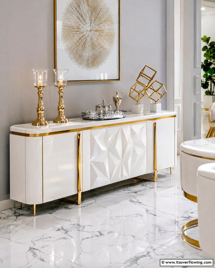 Glamorous Metallic Accents - 25 Sideboard Decor Ideas to Enhance Your Living Space